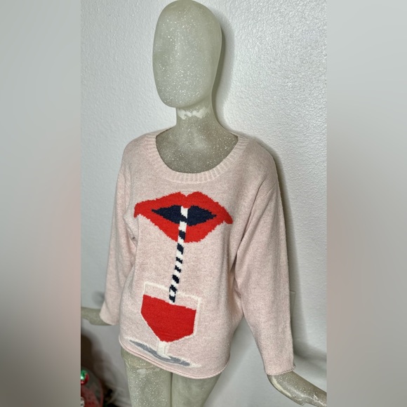 Wildfox Women’s Light Pink “Taking a Sip” Wide Collar Sweater. Size XSmall - Picture 2 of 12